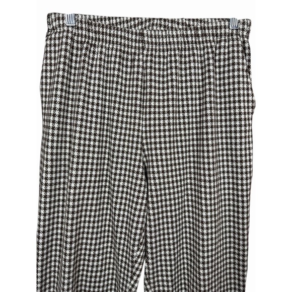 Lands End Pants Women Sz M Brown Houndstooth Sport Knit High Rise Pull On Soft - Picture 2 of 10